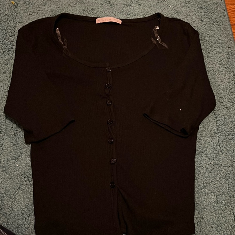 Black quarter sleeve length button down t shirt